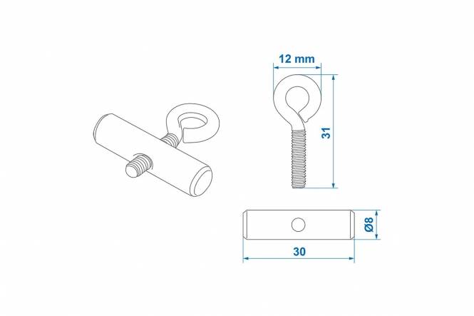 Kederöse, für Kederschiene mit Ø 8-10 mm, Set von 2 Stück